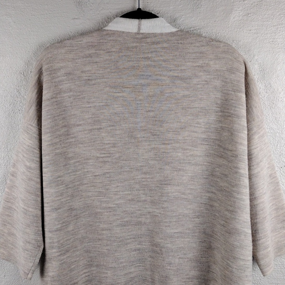 Eileen Fisher Wool Blend Natural Marbled Shawl Collar Long Open Front Cardigan - Picture 10 of 14
